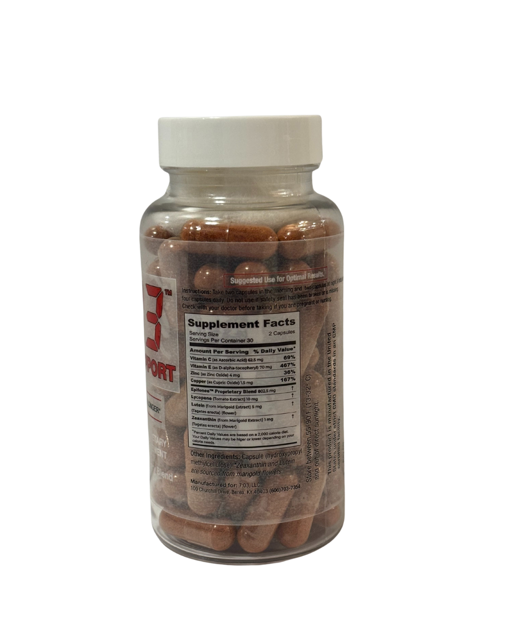 7:03 Vision Support Dietary Supplement – Vitamin C, Vitamin E, Zinc, Copper, Lutein, Lycopene & Zeaxanthin – Delayed Release Capsules – 60 Count