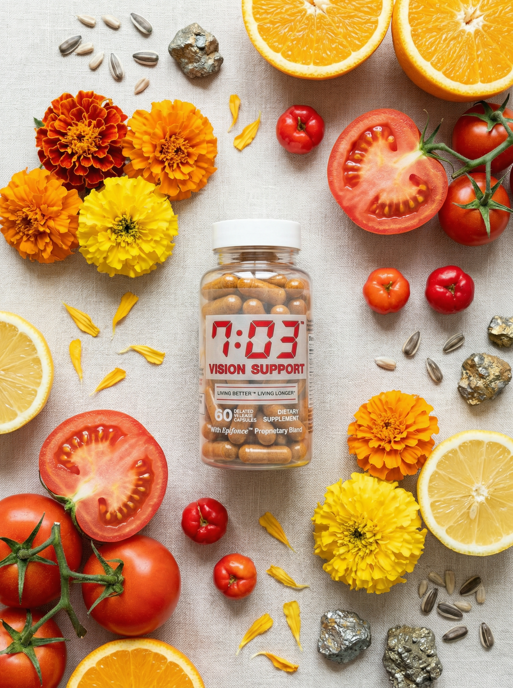 7:03 Vision Support Dietary Supplement – Vitamin C, Vitamin E, Zinc, Copper, Lutein, Lycopene & Zeaxanthin – Delayed Release Capsules – 60 Count