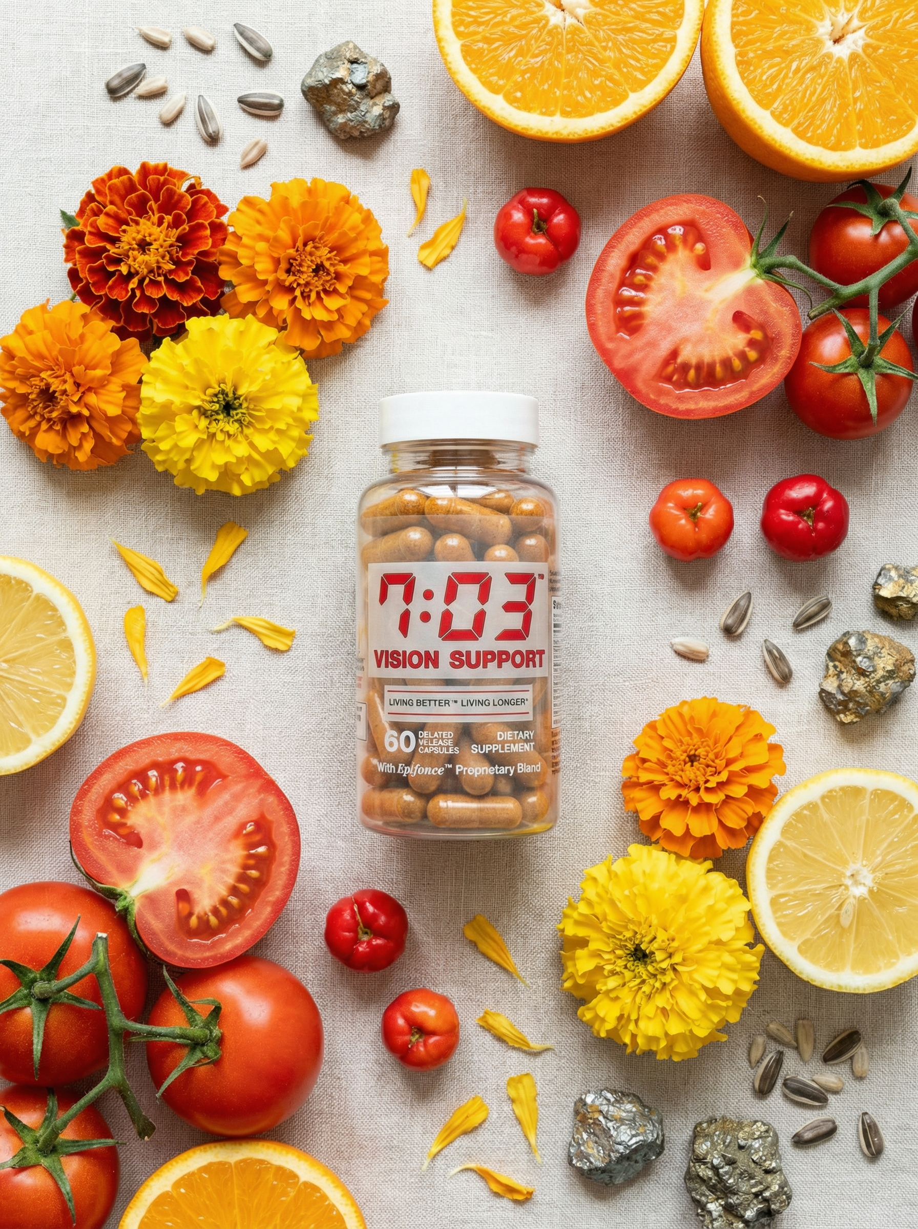 7:03 Vision Support Dietary Supplement – Vitamin C, Vitamin E, Zinc, Copper, Lutein, Lycopene & Zeaxanthin – Delayed Release Capsules – 60 Count